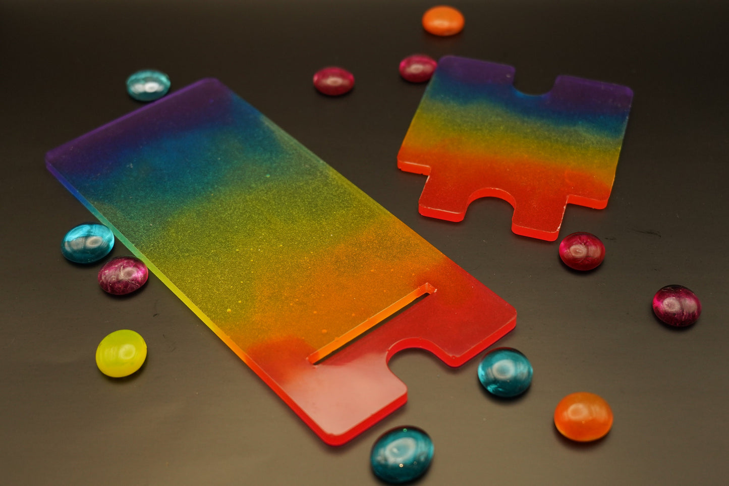Colorful Rainbow Pride Translucent Gradient Tabletop Phone Stand Epoxy Resin