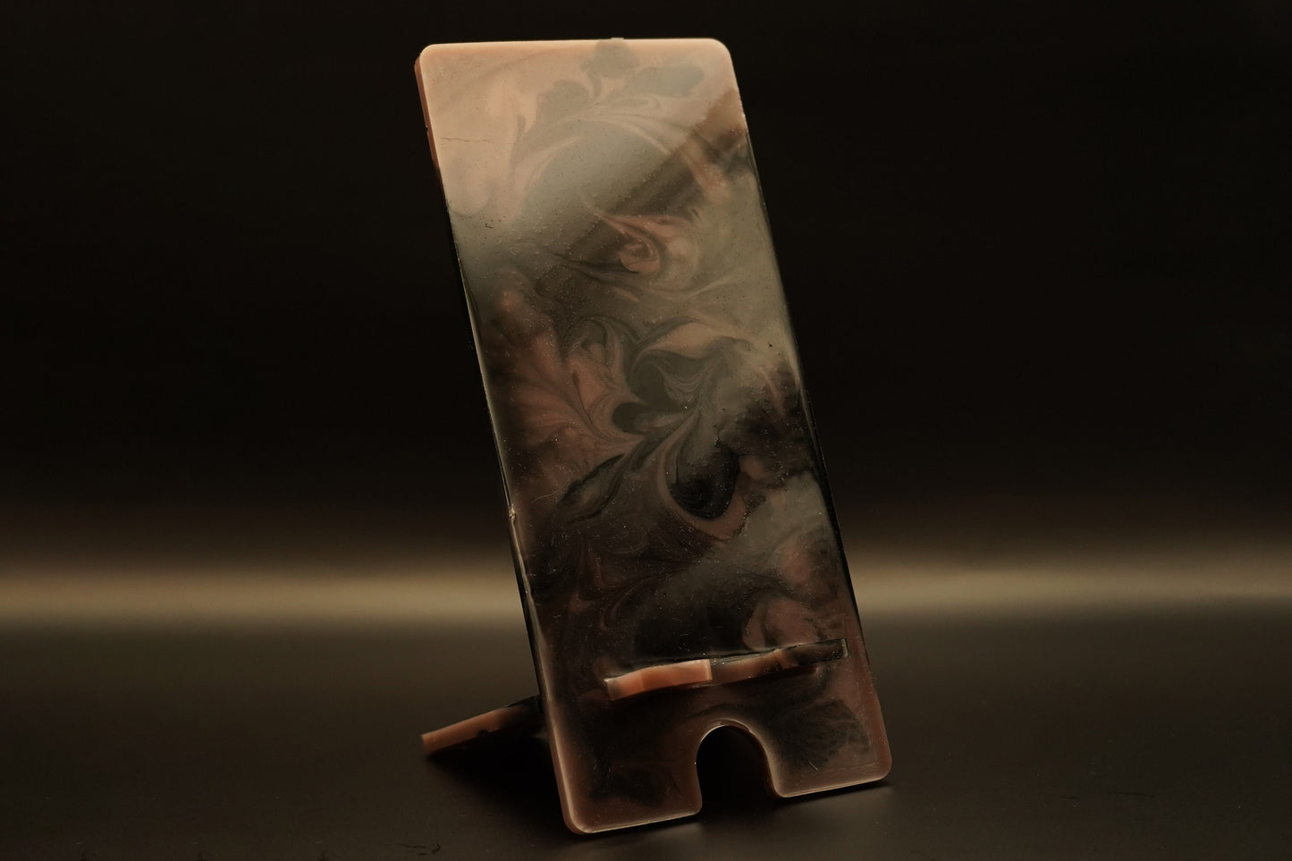 Chocolate and Espresso Brown Swirling Marbled Tabletop Phone Stand Epoxy Resin