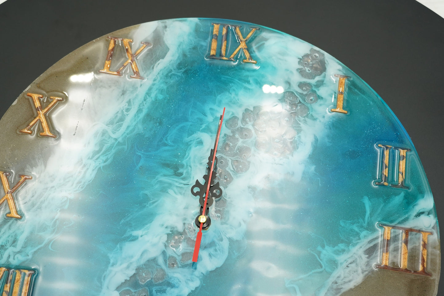 REAL SAND Ocean Beach Analog Clock with Roman Numerals made with Epoxy Resin Wall Hanging
