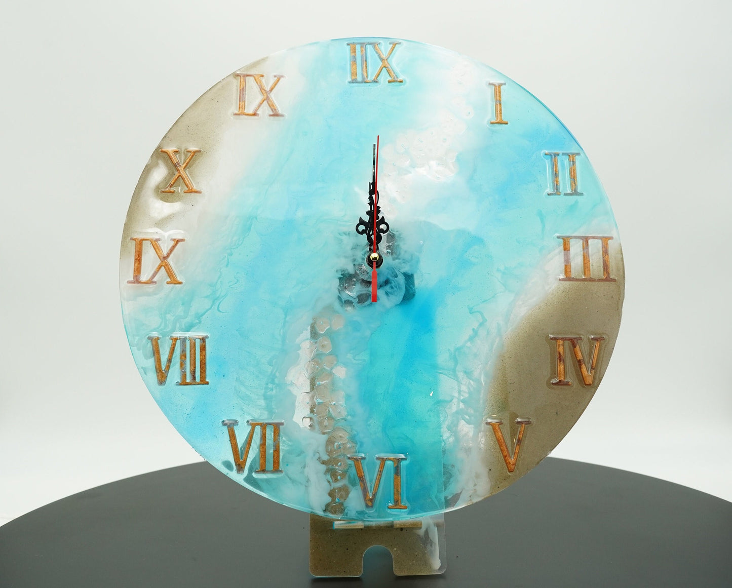 REAL SAND Ocean Beach Analog Clock with Roman Numerals made with Epoxy Resin Wall Hanging